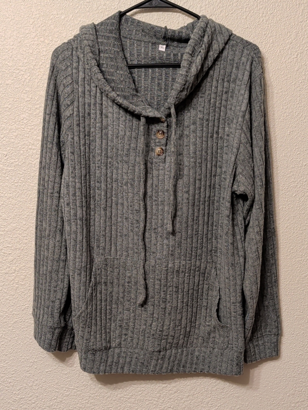 Source Unknown Ribbed Hooded Pullover Sweater - Gray